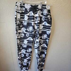 Fresh Prince of Bel-Air Jogger Pants Large Black White Rose Print Comfy DD694